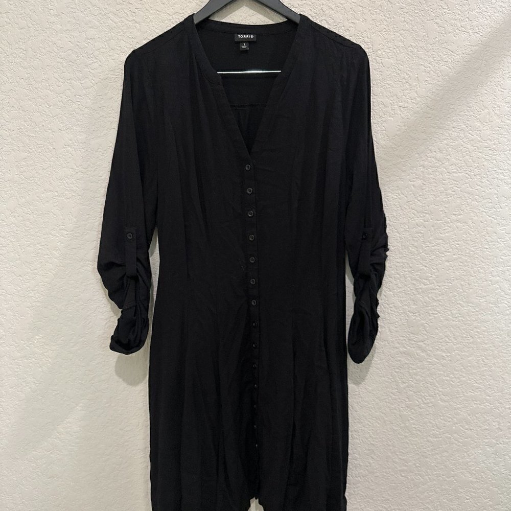Torrid Women's Black Long Sleeve Button Down Shirt Dress Size 1